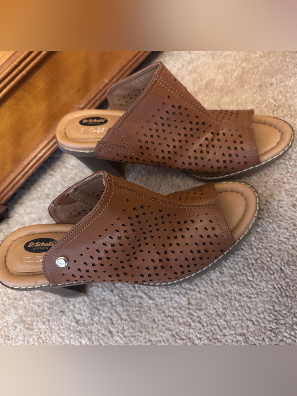Dr. Scholl's Brown Perforated Slip-On Mule Heels